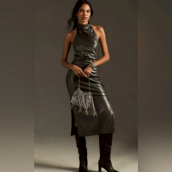 Anthropologie | Dresses | Anthropologie Maeve Faux Leather Sleeveless  Halter Neck Bodycon Midi D | Poshmark